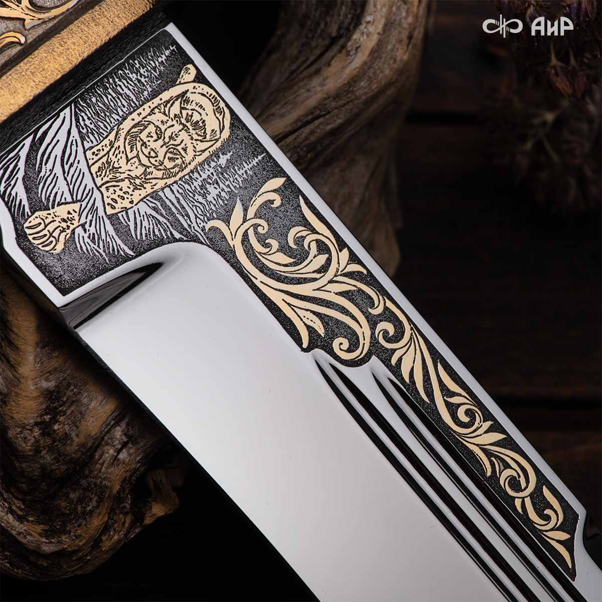 Нож Арсенальный люкс с сюжетом Рысья охота, комбинированные ножны, Артикул: 39171 - Компания «АиР»