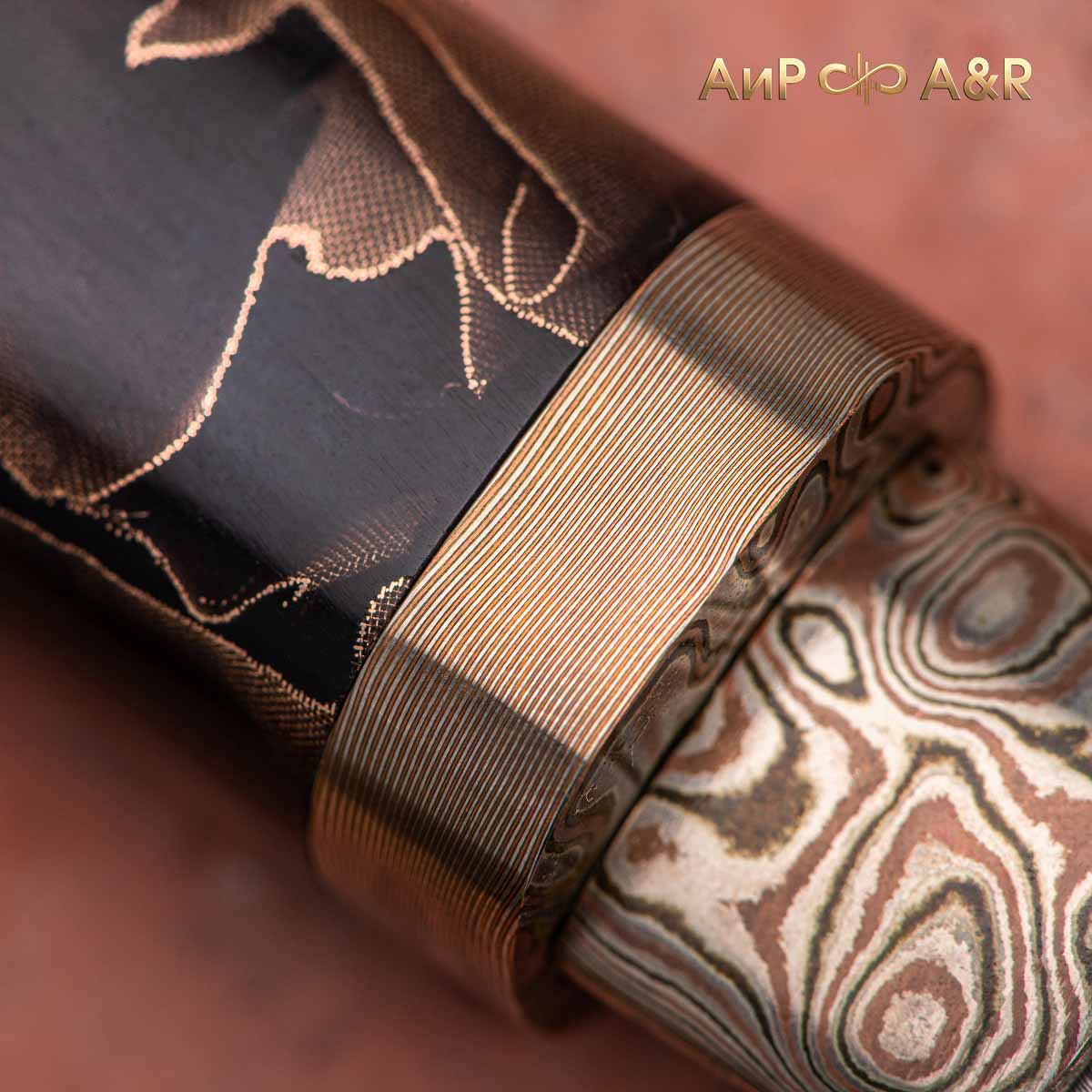Нож Айкути, дамасская сталь ZDI-1016, композит с бронзой, фути и хабаки мокуме гане - Компания «АиР»