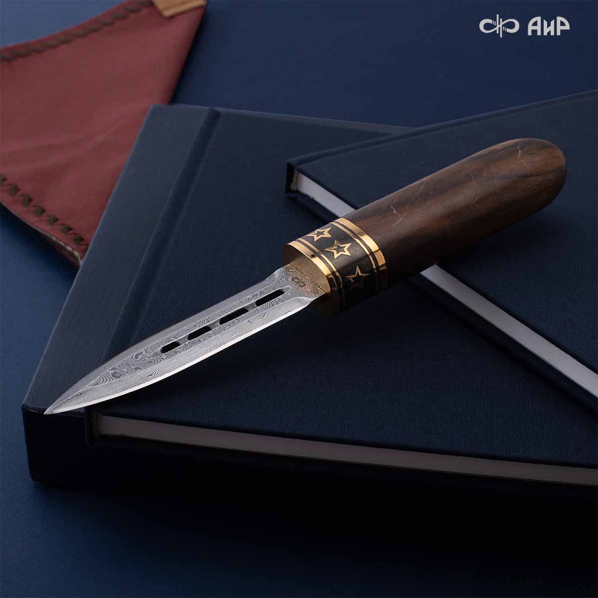  Нож Сигара (ореховый кап, золото, черный никель), дамасская сталь ZDI-1016 - Компания «АиР»