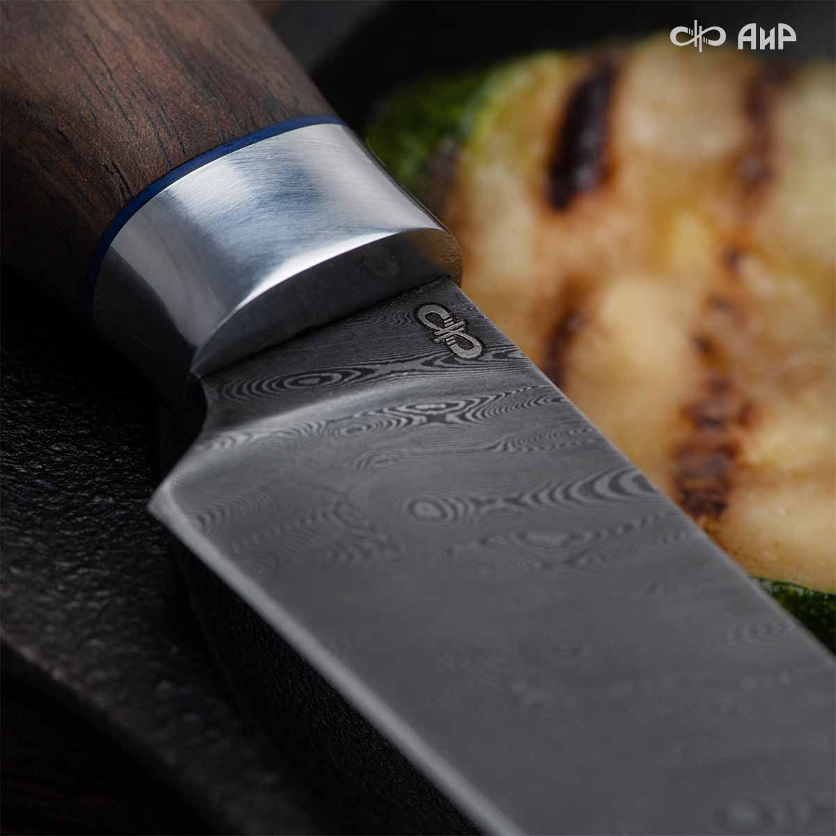 Набор Поварской-3 (стабилизированный кап ореховый, фибра) дамасская сталь ZDI-1016, узор твист - Компания «АиР»