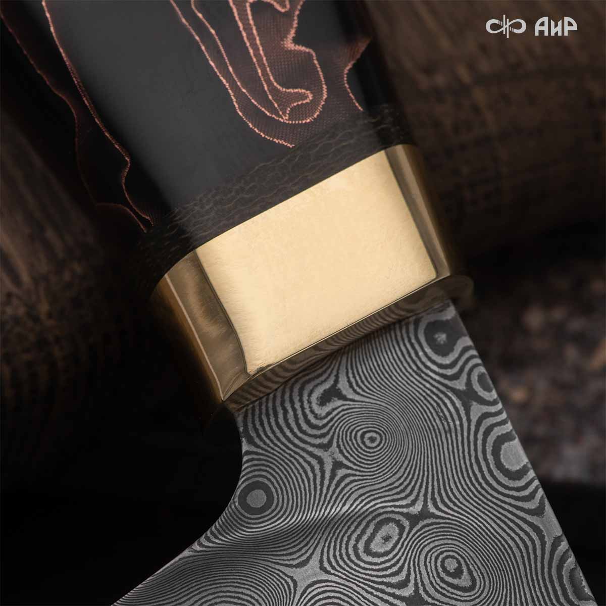 Для нарезки ветчины (композит с медной микросеткой волны, латунь) дамасская сталь ZDI-1016, узор пирамида NEW - Компания «АиР»