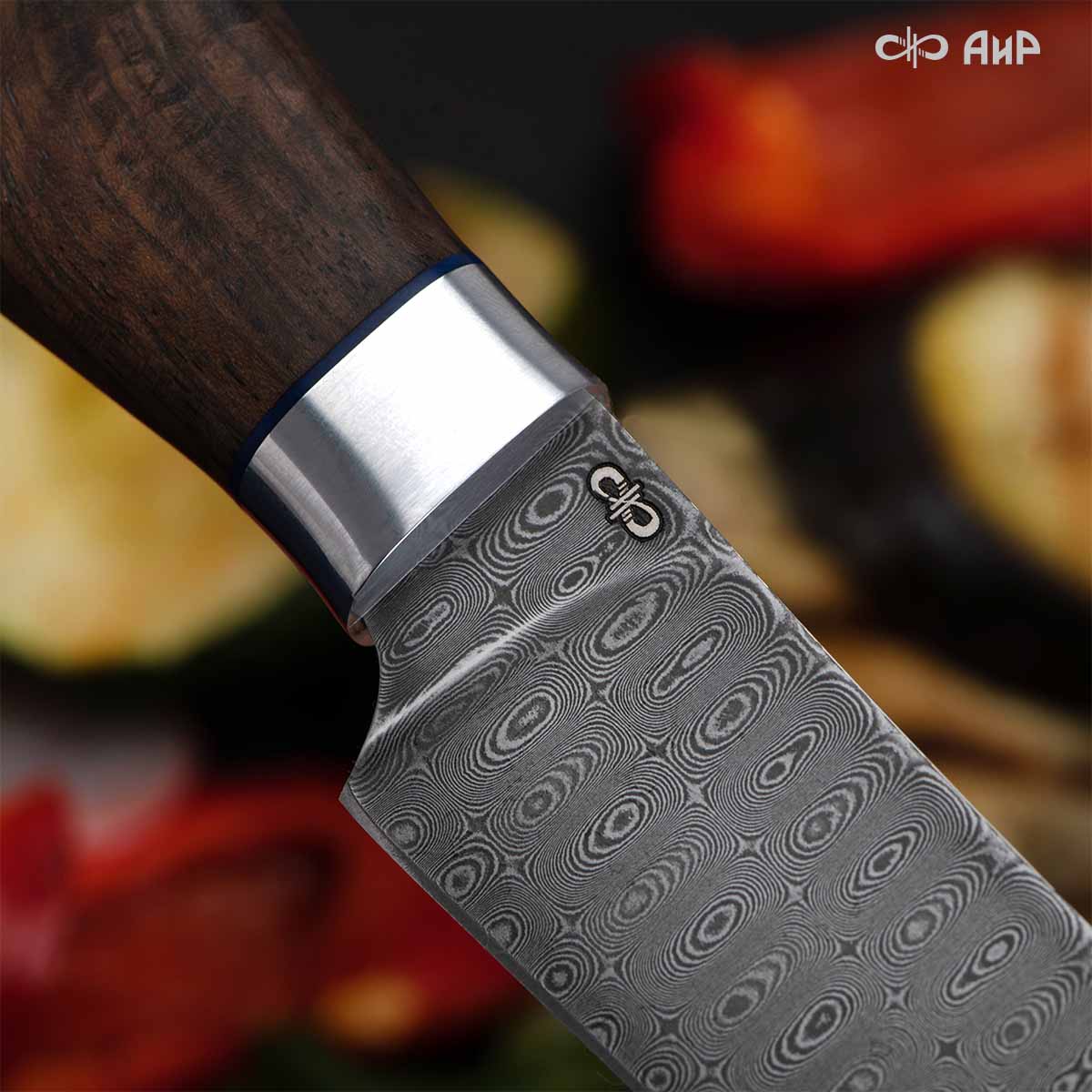 Набор Поварской-3 (стабилизированный кап ореховый, фибра) дамасская сталь ZDI-1016, узор капля NEW - Компания «АиР»