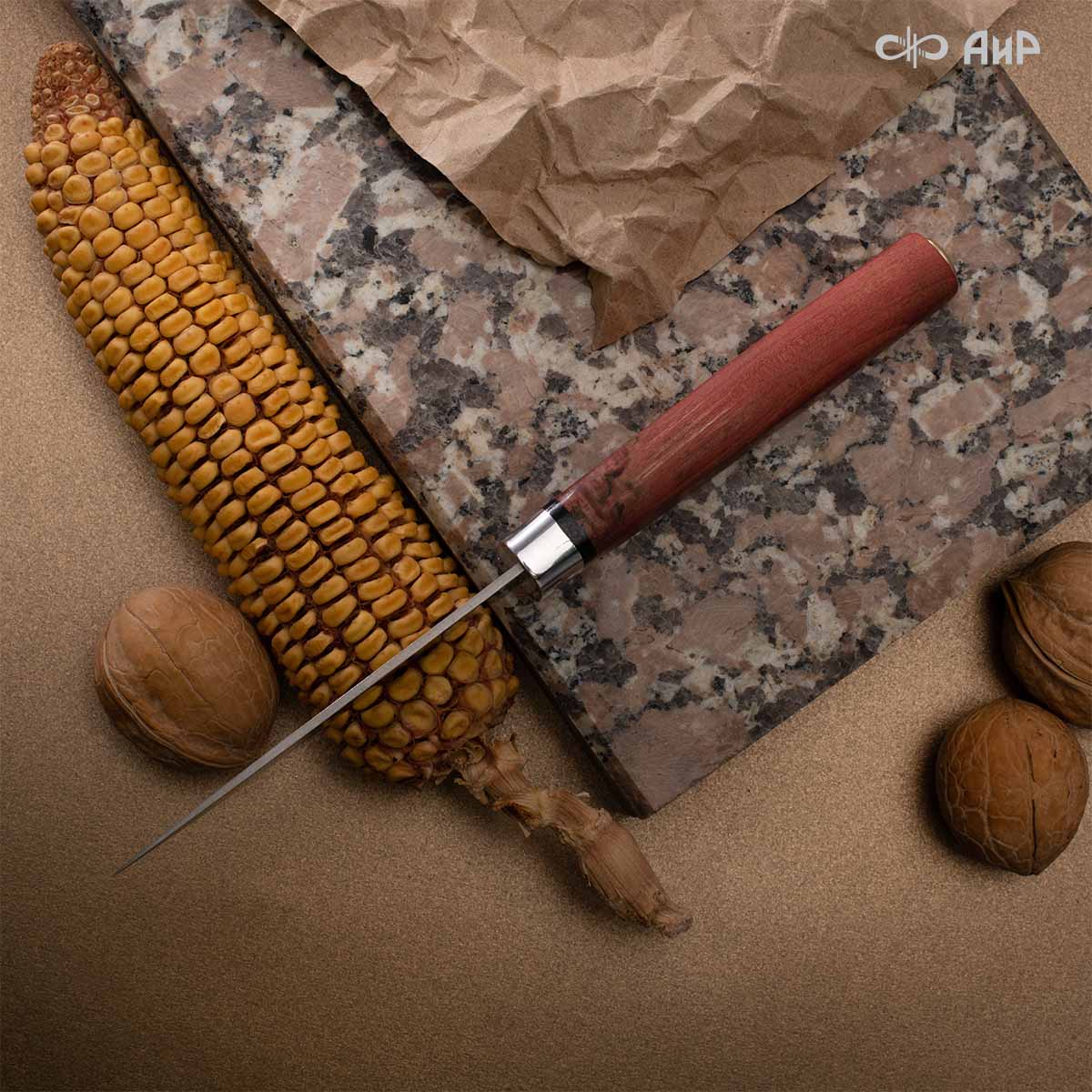 Овощной малый (стабилизированная карельская береза красная) дамасская сталь ZDI-1016 - Компания «АиР»