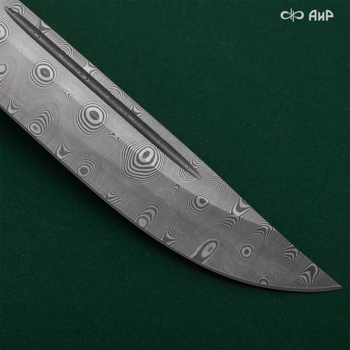 Финка Лаппи (наборная: стабилизированная карельская береза натуральная, стабилизированный зуб мамонта, латунь, фибра) дамасская сталь ZDI-1016, узор пирамида - Компания «АиР»