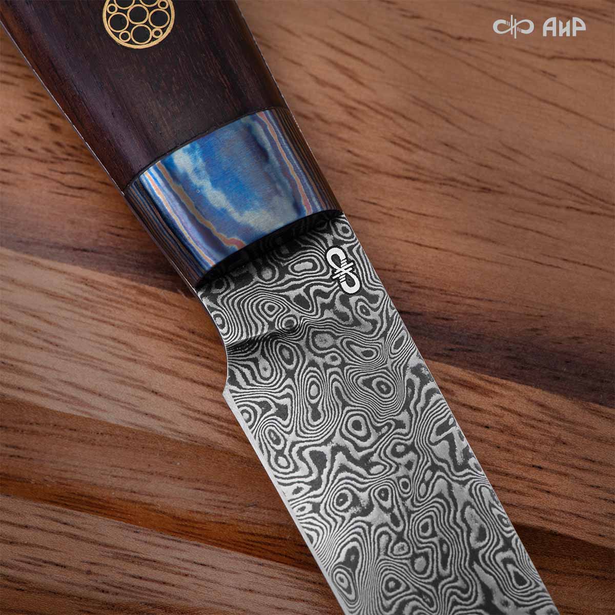 Набор Поварской-5 ЦМ (стабилизированный палисандр, ZlaTi, мозаичные пины, кожаный кейс) дамасская сталь ZDI-1016 - Компания «АиР»