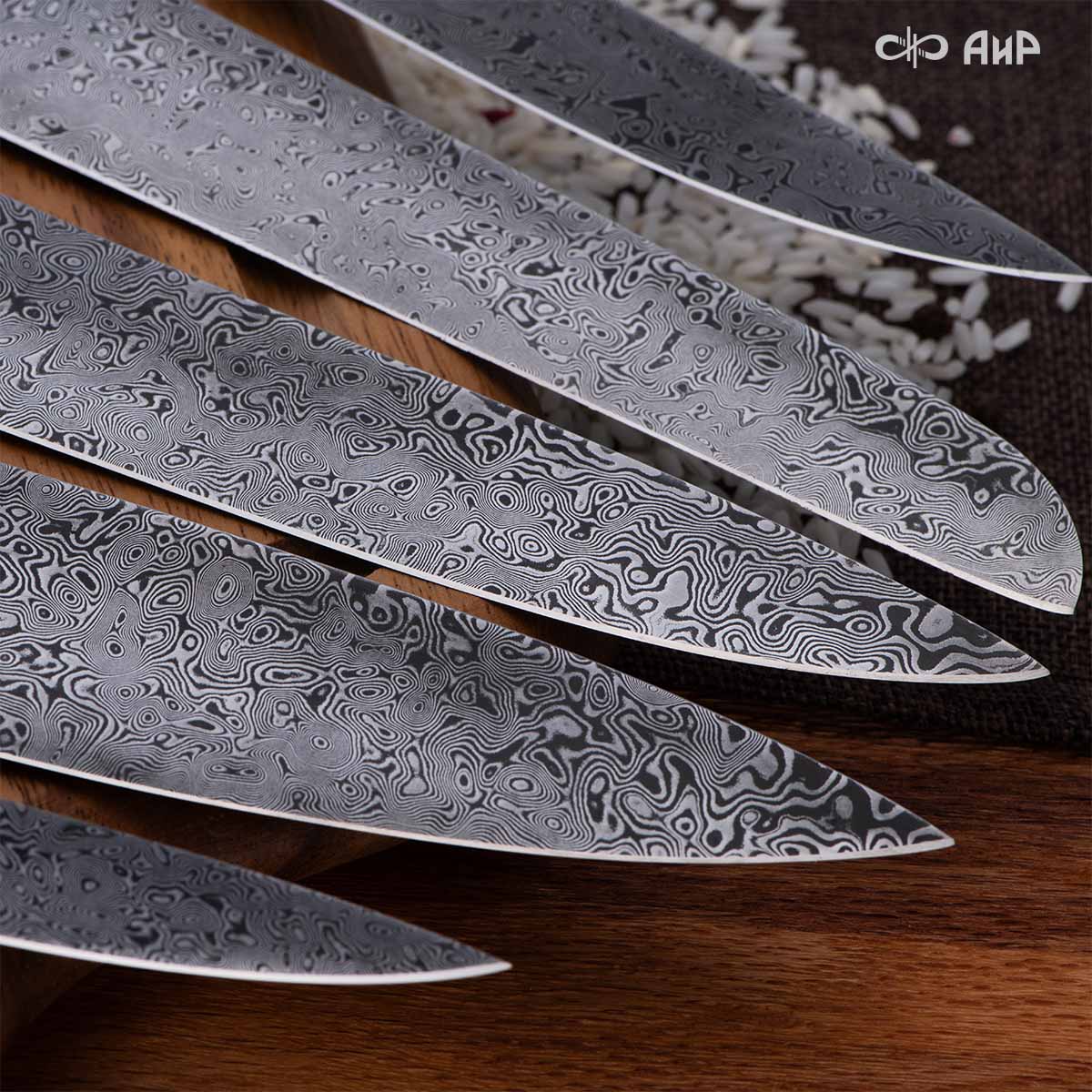 Набор Поварской-5 ЦМ (стабилизированный палисандр, ZlaTi, мозаичные пины, кожаный кейс) дамасская сталь ZDI-1016 - Компания «АиР»