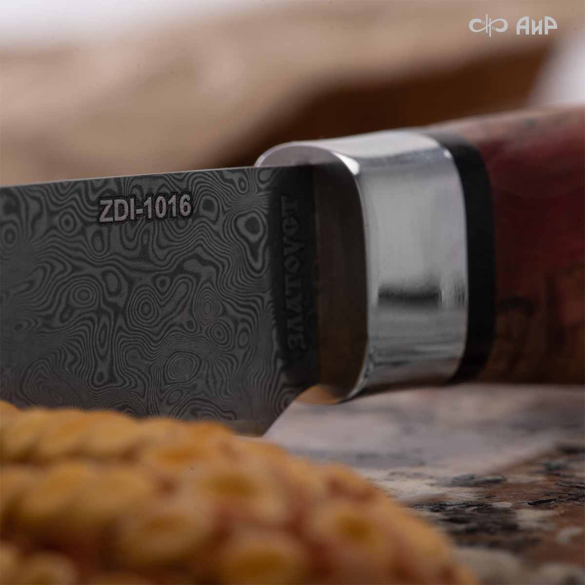 Овощной малый (стабилизированная карельская береза красная) дамасская сталь ZDI-1016 - Компания «АиР»