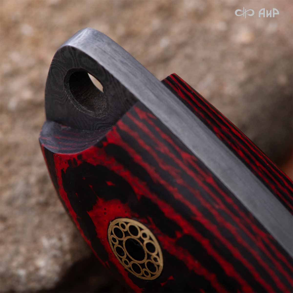 Шейный (карбон зебра красный, мозаичные пины) дамасская сталь ZDI-1016 - Компания «АиР»