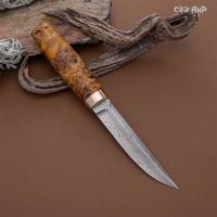 Финка Сканди Мини (стабилизированный кап тополя желтый, мокуме гане) дамасская сталь ZDI-1016