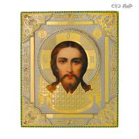 Икона в окладе Нерукотворный образ Иисуса Христа с желтыми, зелеными, лавандовыми, розовыми фианитами