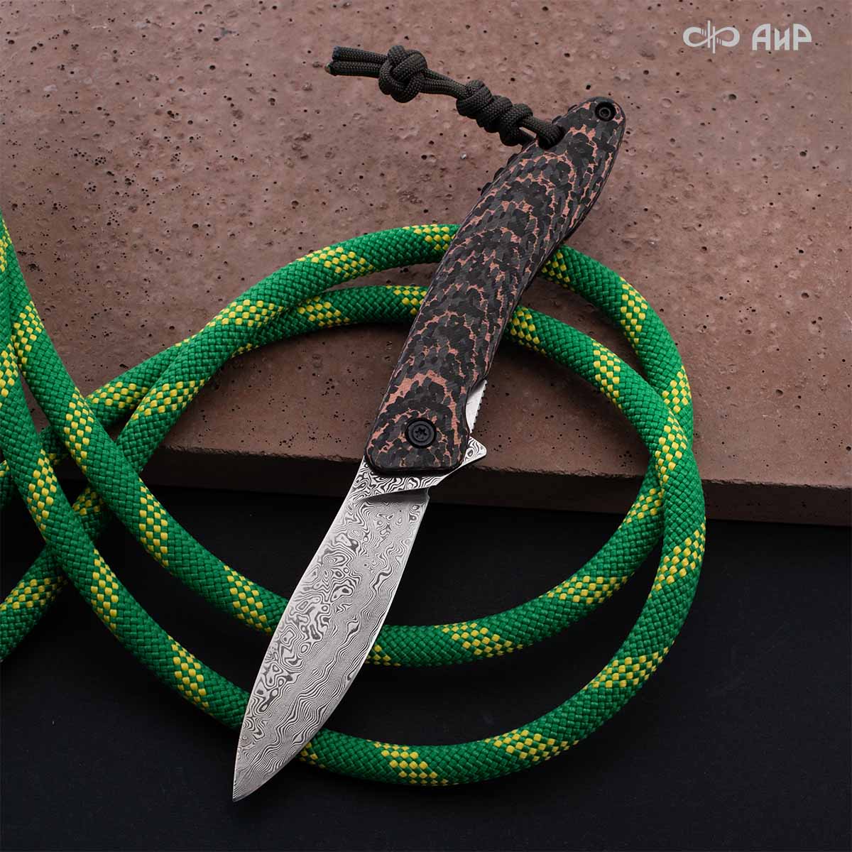 Хантер (фэткарбон змеиная кожа, медь, кастомная заточка) дамасская сталь ZDI-1016 - Компания «АиР»