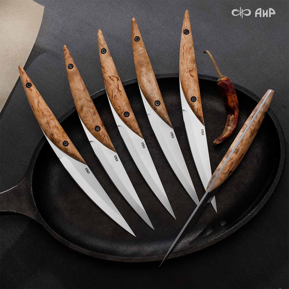Набор стейковых ножей ЦМ (карельская береза) - Компания «АиР»