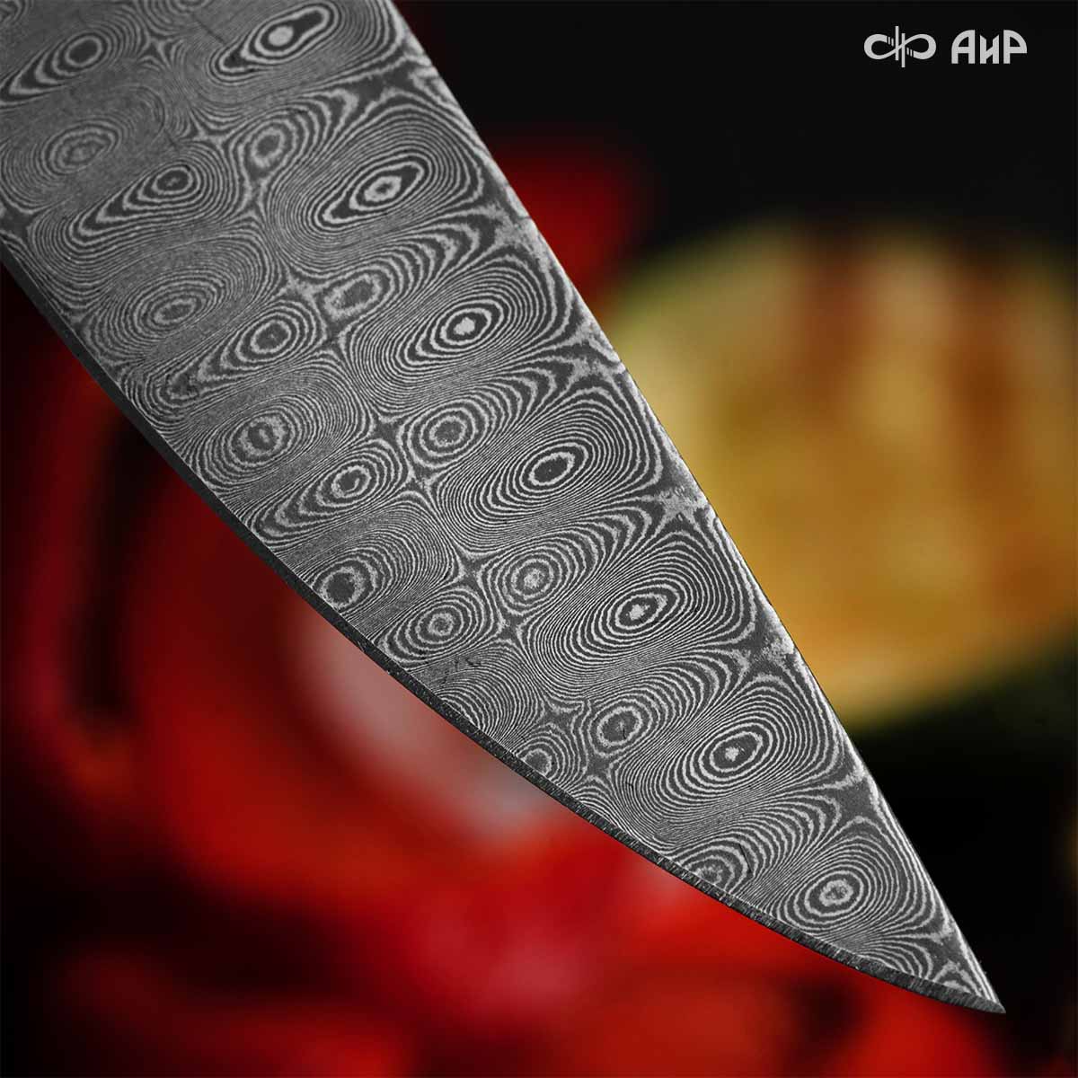 Набор Поварской-3 (стабилизированный кап ореховый, фибра) дамасская сталь ZDI-1016, узор капля NEW - Компания «АиР»