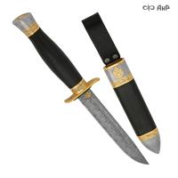 Нож Финка-2 Пограничник с золотом, Damasteel, комбинированные ножны, Артикул: 16233 - Компания «АиР»