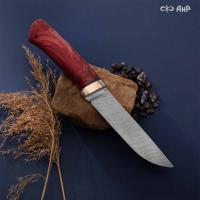 Бекас (стабилизированный тополь красный, мокуме гане, клиновая срезка) дамасская сталь ZDI-1016, узор твист - Компания «АиР»