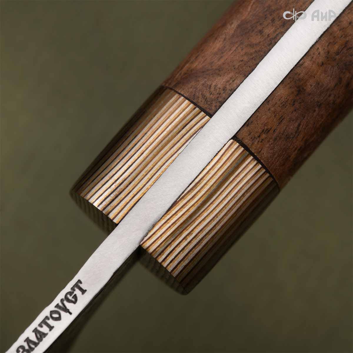 Сербский нож ЦМ (стабилизированная карельская береза коричневая, мокуме гане, кастомная заточка), дамасская сталь ZDI-1016 - Компания «АиР»