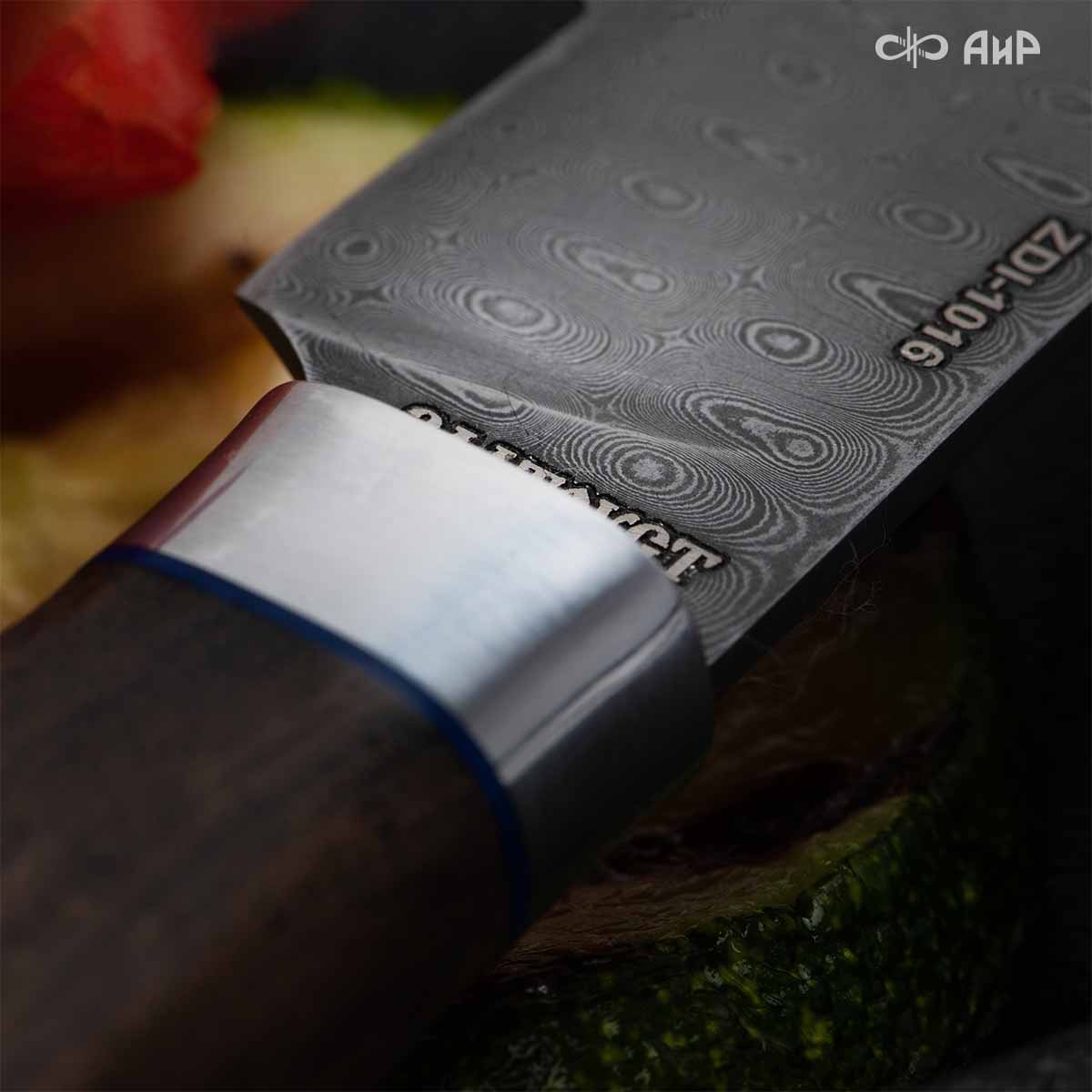 Набор Поварской-3 (стабилизированный кап ореховый, фибра) дамасская сталь ZDI-1016, узор капля NEW - Компания «АиР»