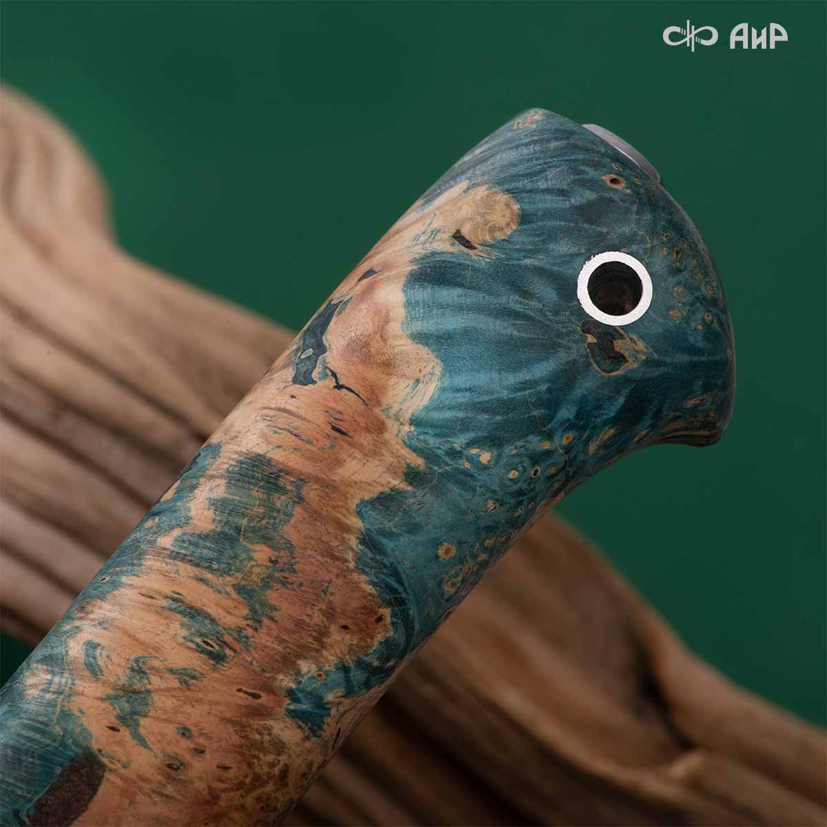 Финка Нью (наборная: стабилизированный граб, стабилизированный кап клена зеленый, фибра синяя, алюмин.втулка, авторские ножны, кастомная заточка) CPR, № 04 - Компания «АиР»