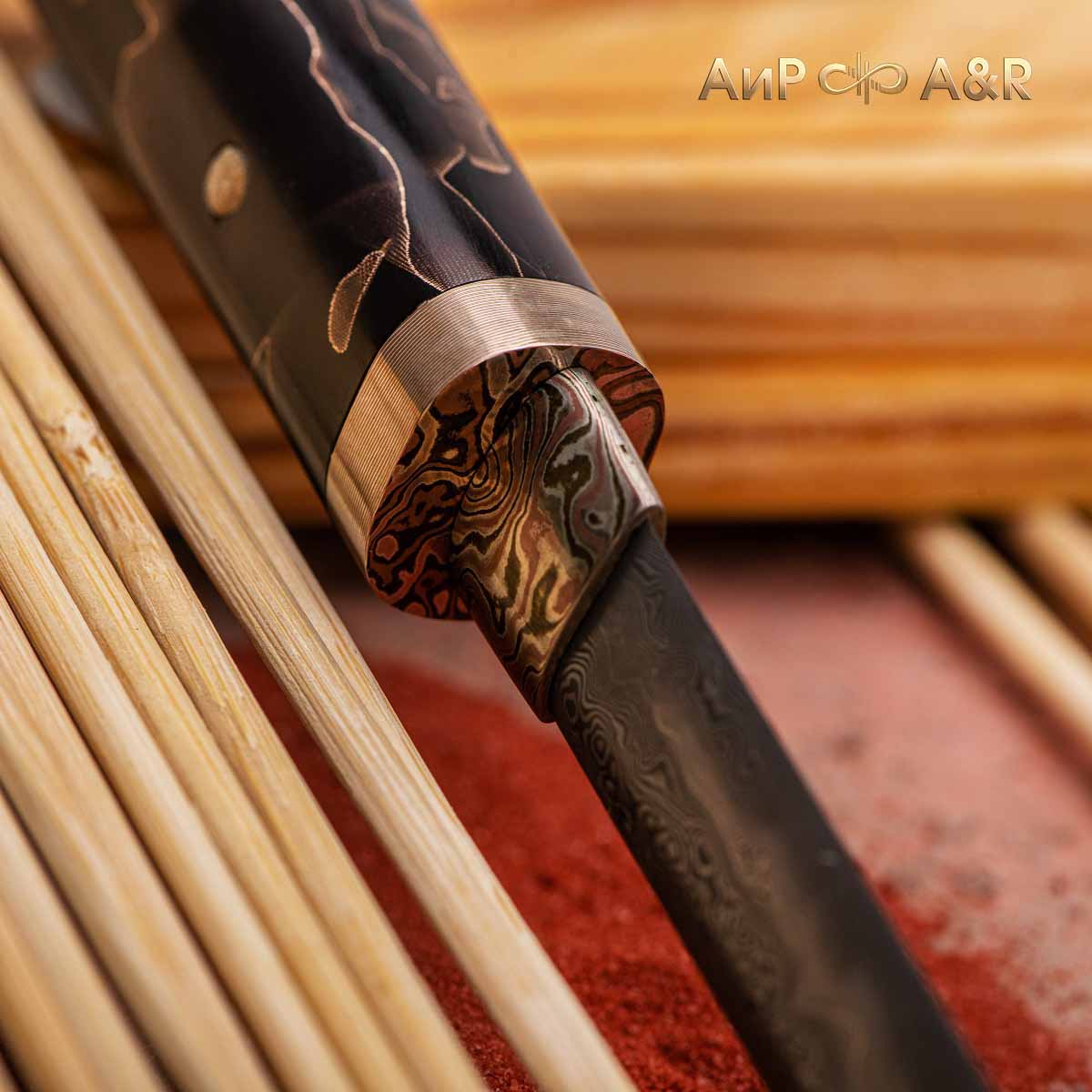 Нож Айкути, дамасская сталь ZDI-1016, композит с бронзой, фути и хабаки мокуме гане - Компания «АиР»