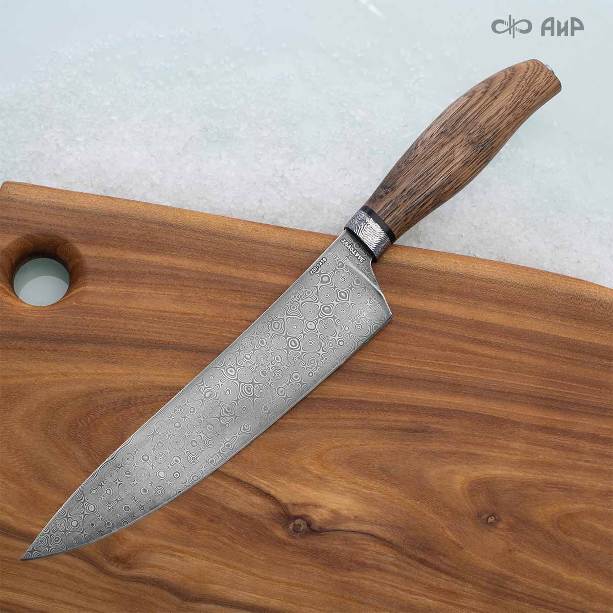 Поварской (дуб, материал заказчика, ZDI-0225) дамасская сталь ZDI-1416, узор пирамида нью - Компания «АиР»