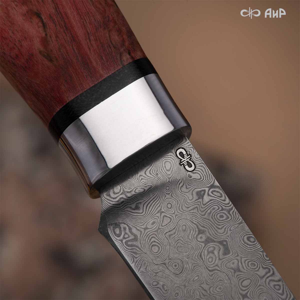 Овощной малый (стабилизированная карельская береза красная) дамасская сталь ZDI-1016 - Компания «АиР»