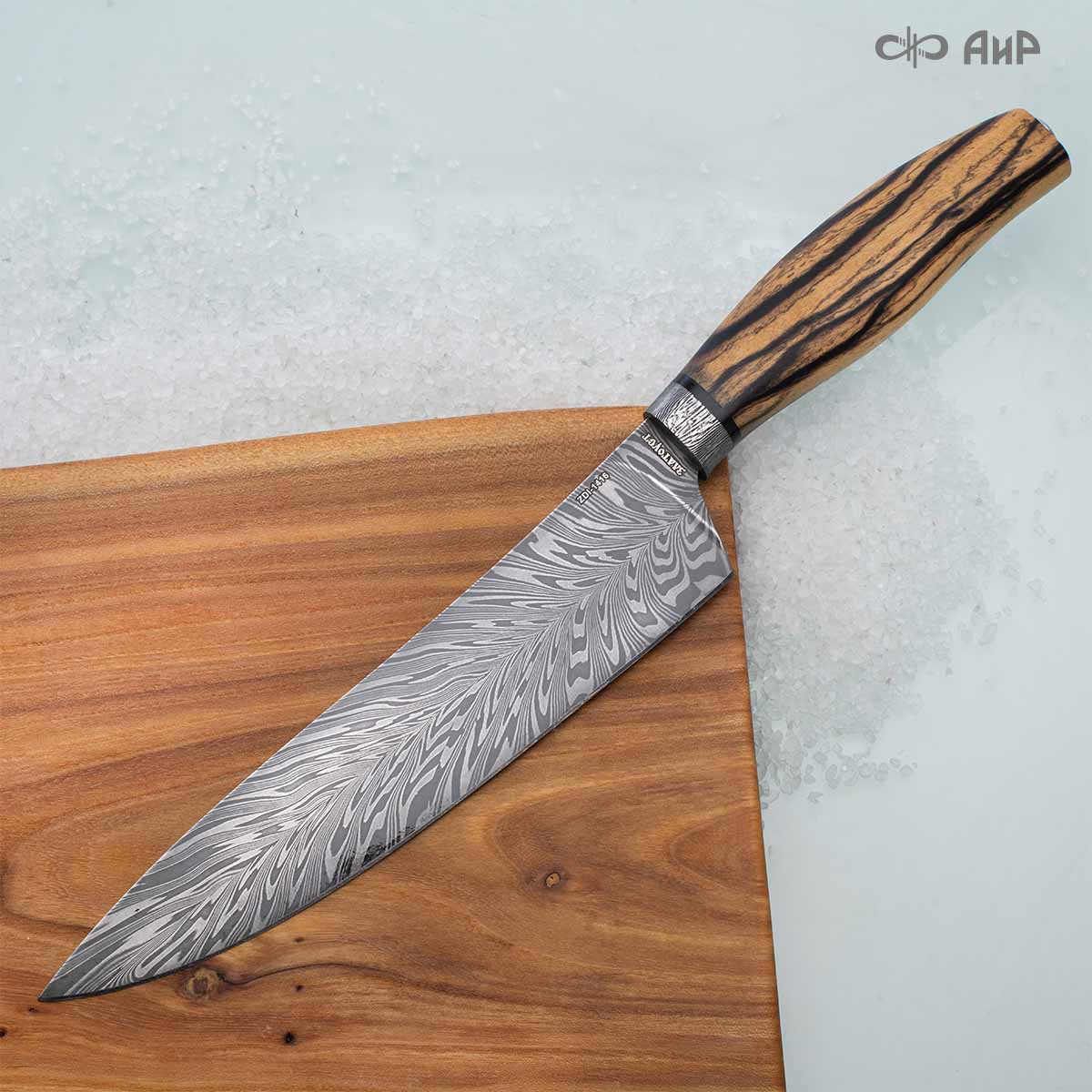 Поварской (эбен лунный, материал заказчика, ZDI-0225) дамасская сталь ZDI-1416, узор перо - Компания «АиР»