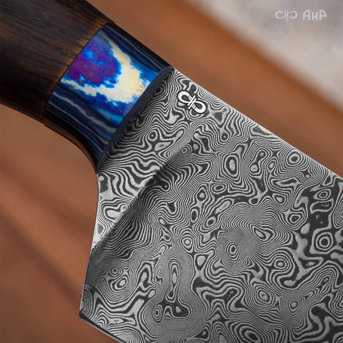 Набор Поварской-5 ЦМ (стабилизированный палисандр, ZlaTi, мозаичные пины, кожаный кейс) дамасская сталь ZDI-1016 - Компания «АиР»