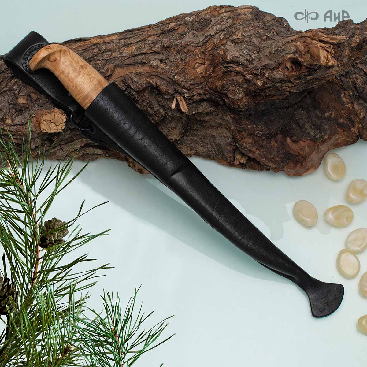 Финка Лаппи (карельская береза) дамасская сталь ZDI-1016, узор твист - Компания «АиР»