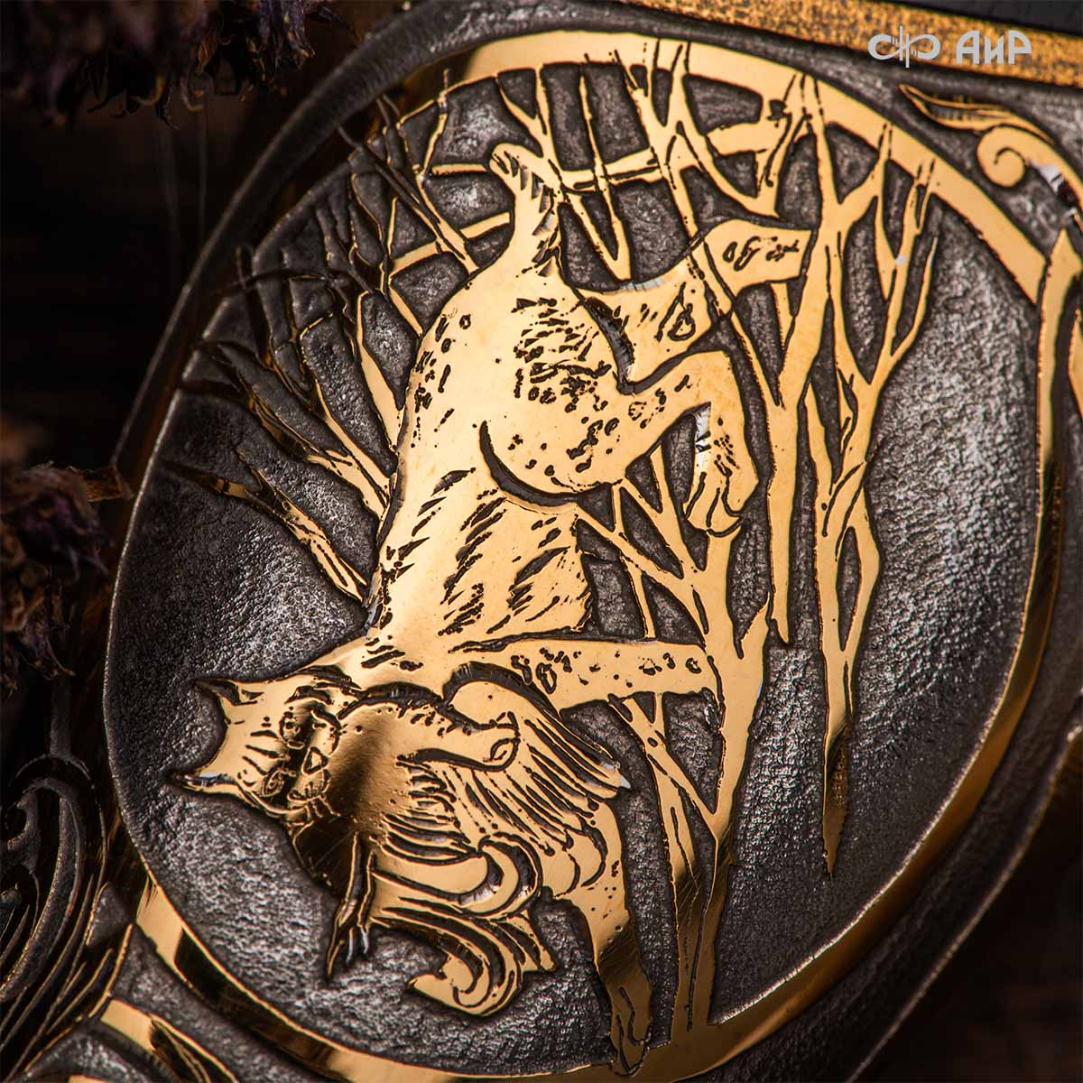 Нож Арсенальный люкс с сюжетом Рысья охота, комбинированные ножны, Артикул: 39171 - Компания «АиР»