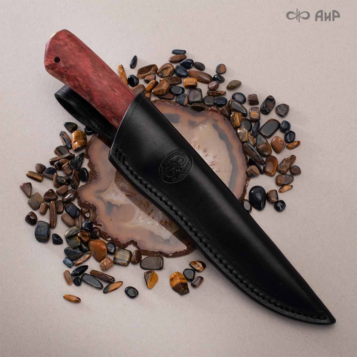 Лиса (стабилизированная карельская береза красная, мокуме гане) дамасская сталь ZDI-1016 - Компания «АиР»