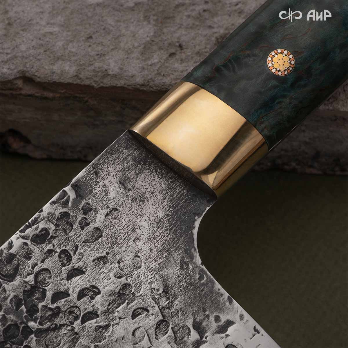 Сербский нож ЦМ (стабилизированная карельская береза зеленая, латунь, кастомная заточка) - Компания «АиР»