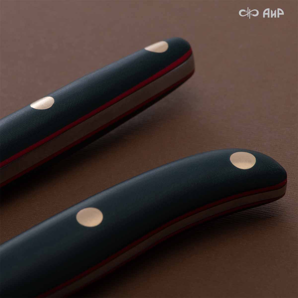 Набор Стейковый ЦМ (нож и вилка, микарта темно-зеленая с красной подложкой) - Компания «АиР»