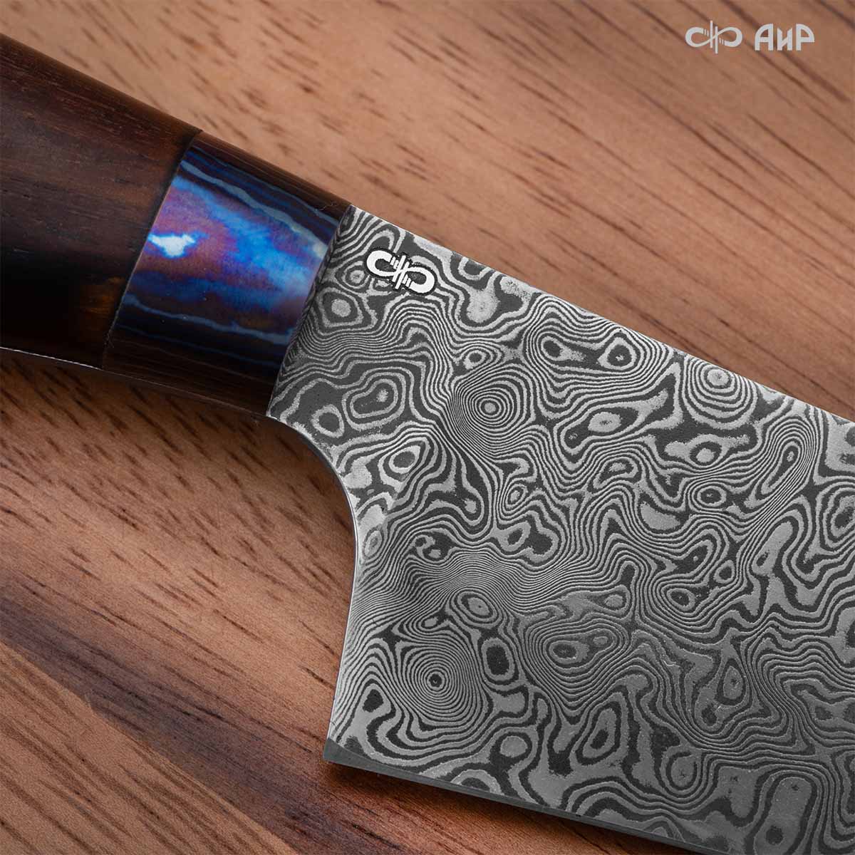 Набор Поварской-5 ЦМ (стабилизированный палисандр, ZlaTi, мозаичные пины, кожаный кейс) дамасская сталь ZDI-1016 - Компания «АиР»