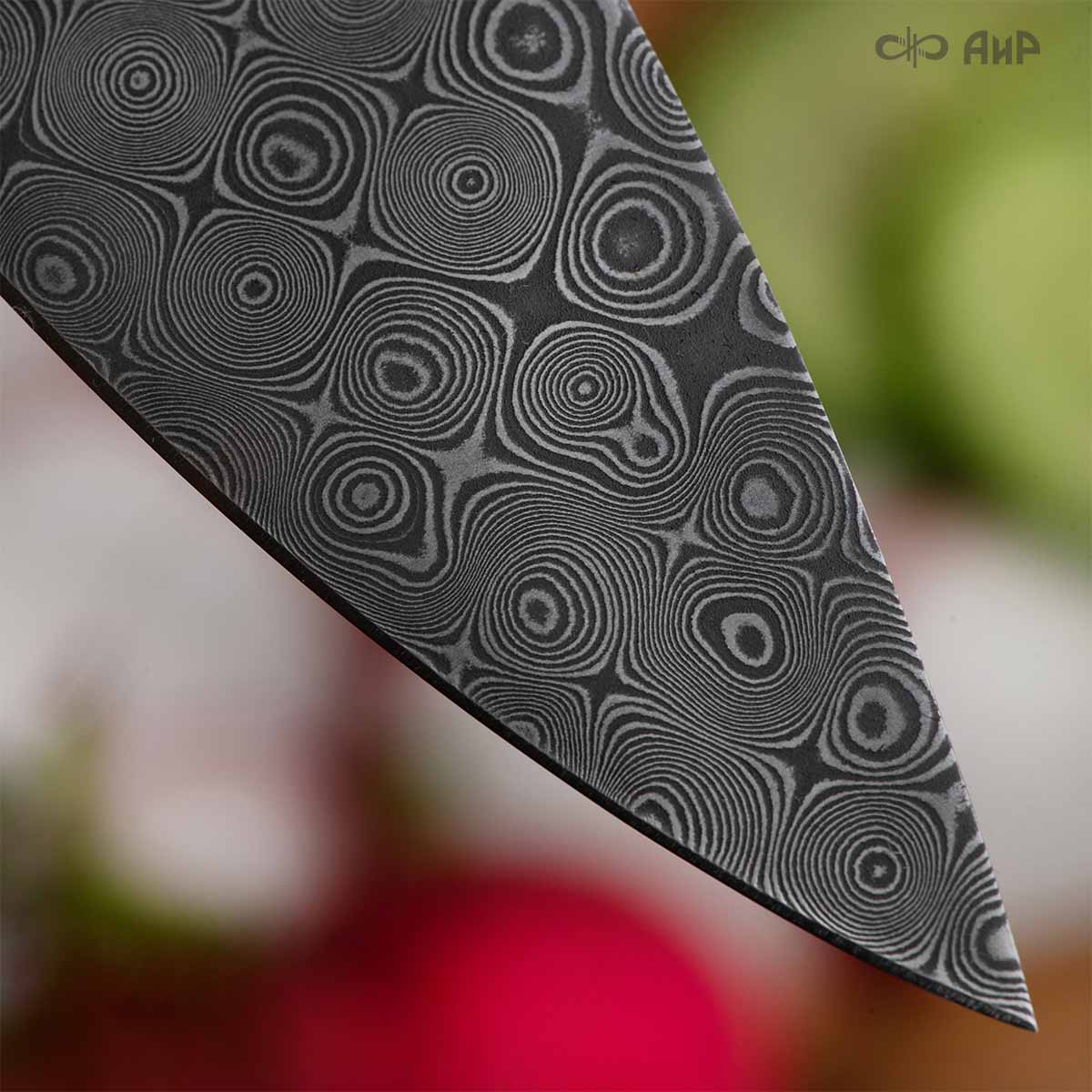 Поварской (стабилизированная карельская береза коричневая) дамасская сталь ZDI-1016, узор пирамида NEW - Компания «АиР»