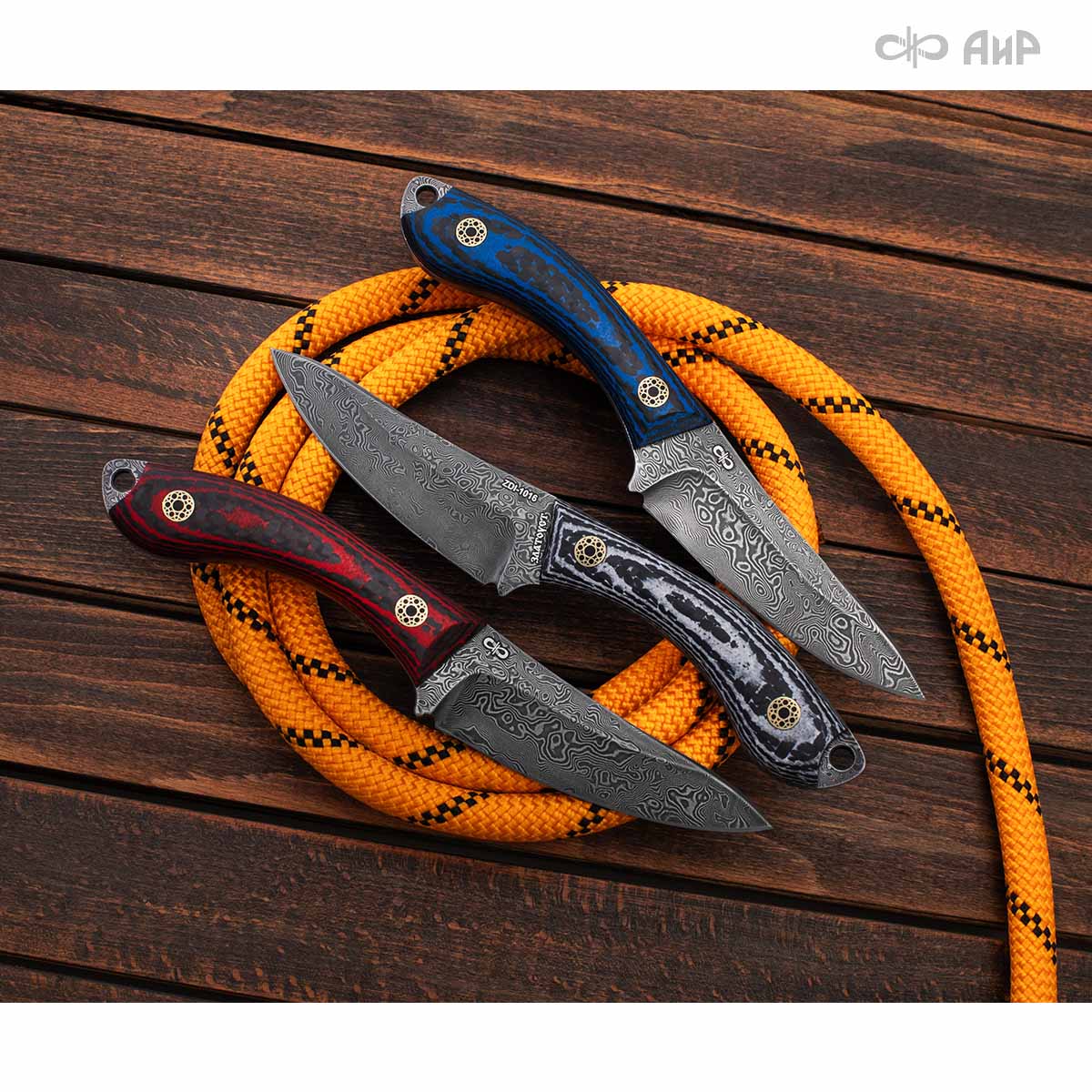 Шейный (карбон зебра синий, мозаичные пины) дамасская сталь ZDI-1016 - Компания «АиР»