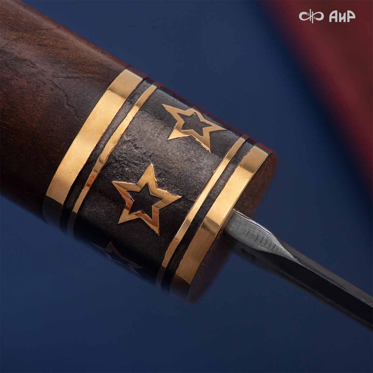  Нож Сигара (ореховый кап, золото, черный никель), дамасская сталь ZDI-1016 - Компания «АиР»