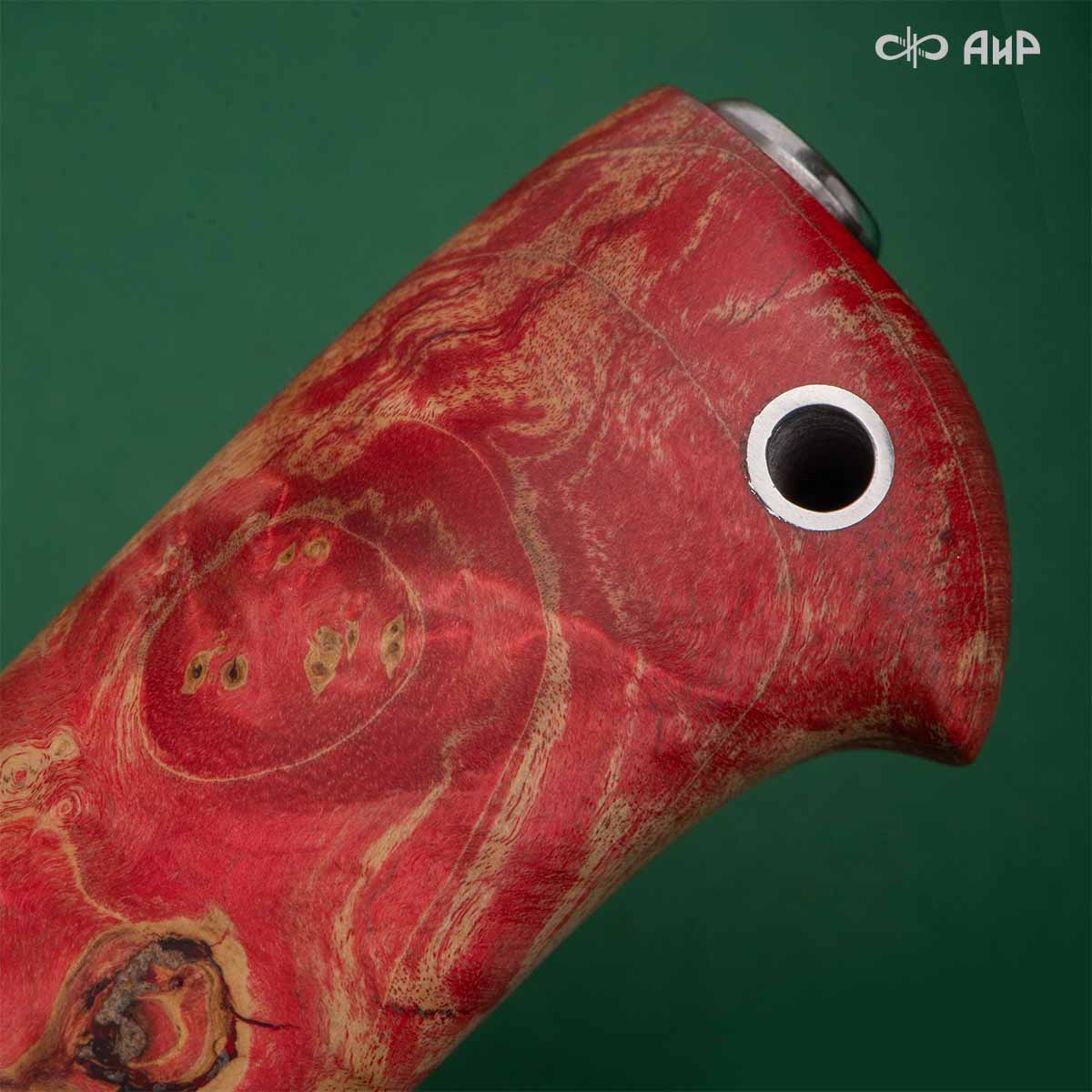 Финка Нью (наборная: стабилизированный граб, стабилизированный кап клена красный, фибра синяя, алюмин.втулка, авторские ножны, кастомная заточка) CPR, № 03 - Компания «АиР»