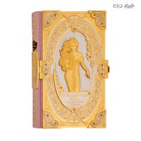Книга в окладе Любви кудесница, Весна, алпаниты зеленые, фианиты оранжевые, корунды красные, шпинель синяя, Артикул: 17418