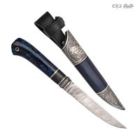  Нож Финка-5 с сюжетом Волки, композит с растительными волокнами синий, комбинированные ножны, Артикул: 38683