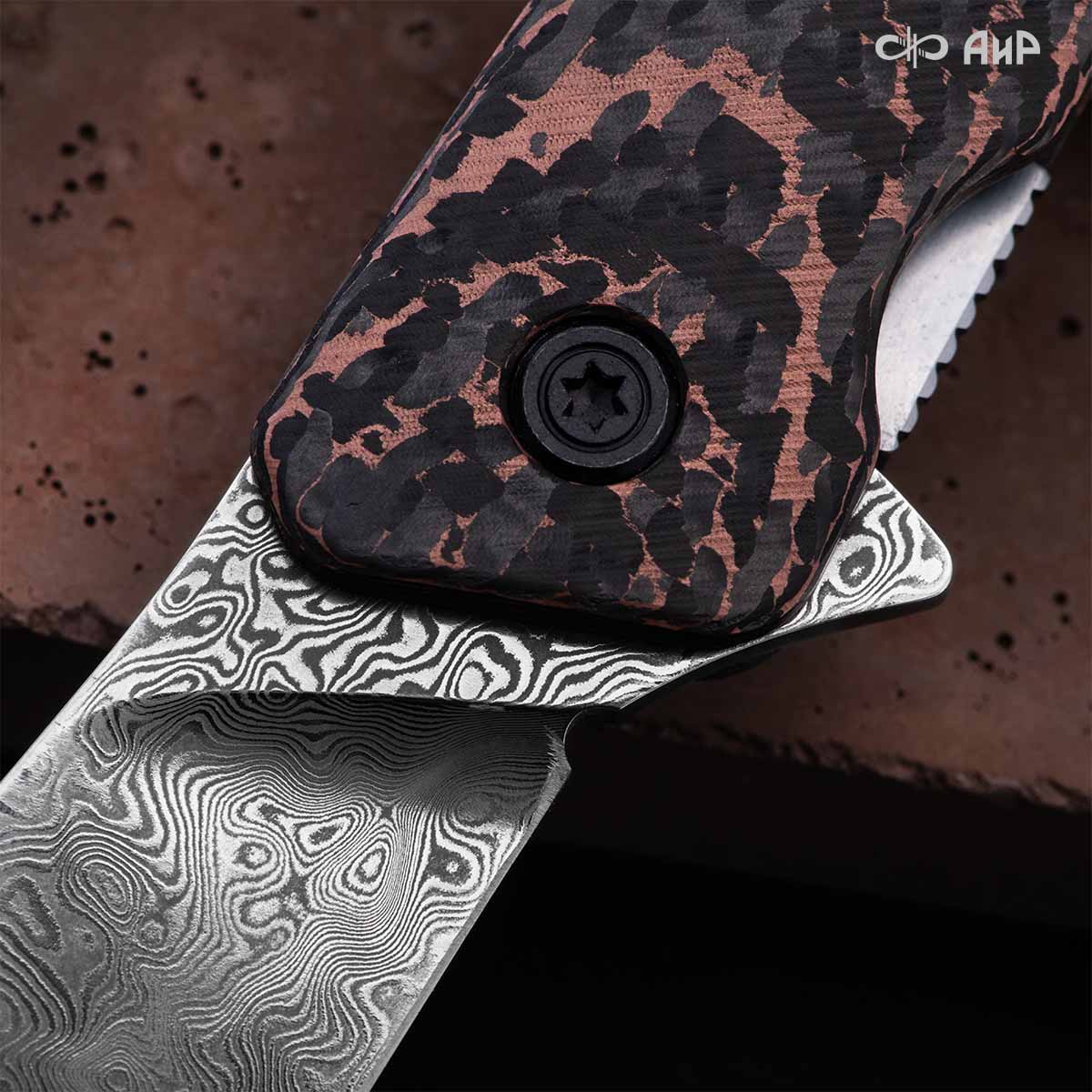 Хантер (фэткарбон змеиная кожа, медь, кастомная заточка) дамасская сталь ZDI-1016 - Компания «АиР»