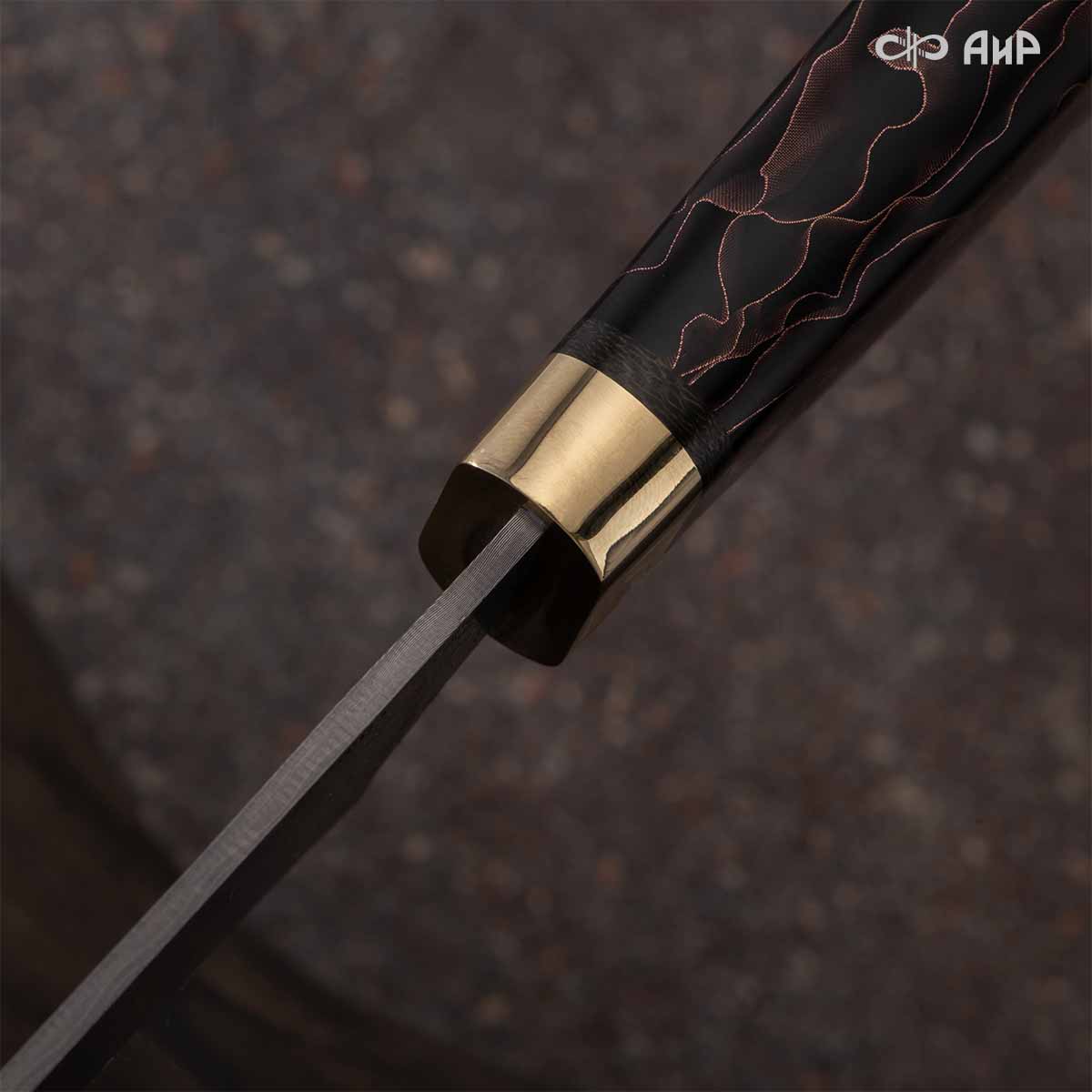 Для нарезки ветчины (композит с медной микросеткой волны, латунь) дамасская сталь ZDI-1016, узор пирамида NEW - Компания «АиР»