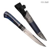  Нож Финка-5 с сюжетом Орлиное гнездо, композит с растительными волокнами синий, комбинированные ножны, Артикул: 38691