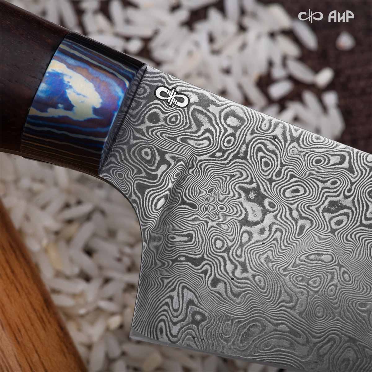 Набор Поварской-5 ЦМ (стабилизированный палисандр, ZlaTi, мозаичные пины, кожаный кейс) дамасская сталь ZDI-1016 - Компания «АиР»