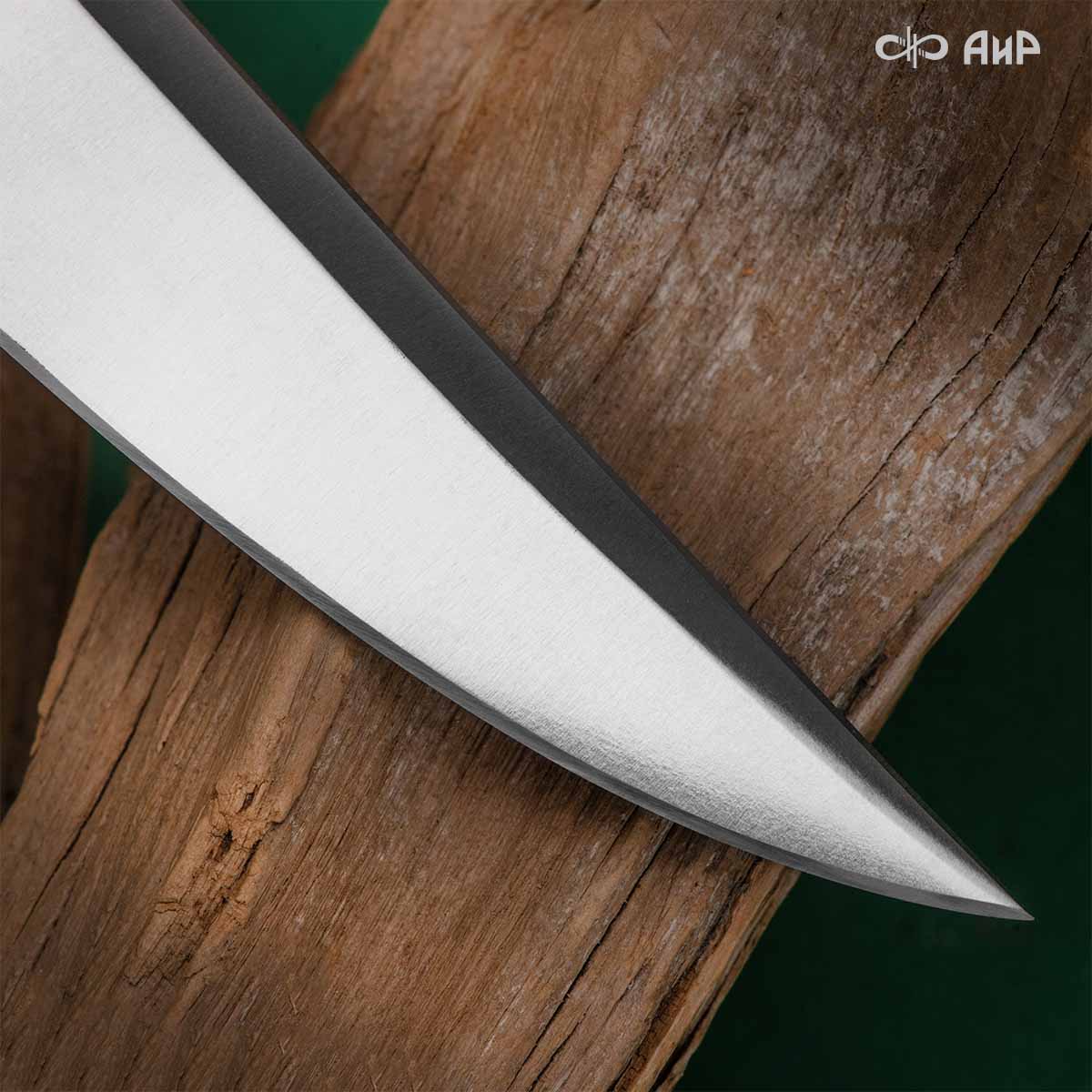 Финка Нью (наборная: стабилизированный граб, стабилизированный кап клена красный, фибра синяя, алюмин.втулка, авторские ножны, кастомная заточка) CPR, № 03 - Компания «АиР»