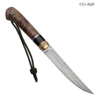 Нож Финка-5, стабилизированная карельская береза коричневая, стабилизированный граб, авторские ножны, Артикул: 38901