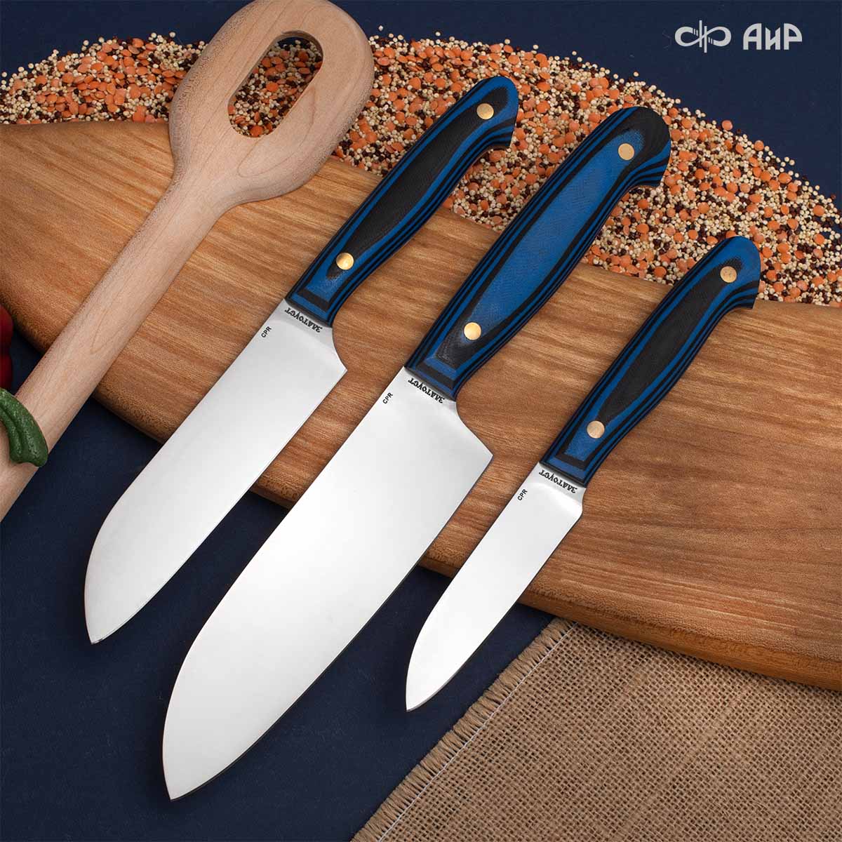 Набор Сантоку-3 ЦМ (G10 черно-синий) CPR - Компания «АиР»