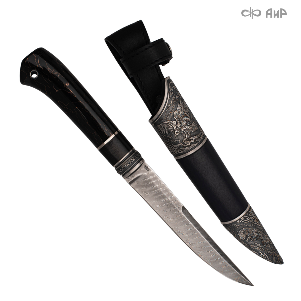 Нож Финка-5 с сюжетом Орлы, композит светящийся, комбинированные ножны, Артикул: 38687 - Компания «АиР»