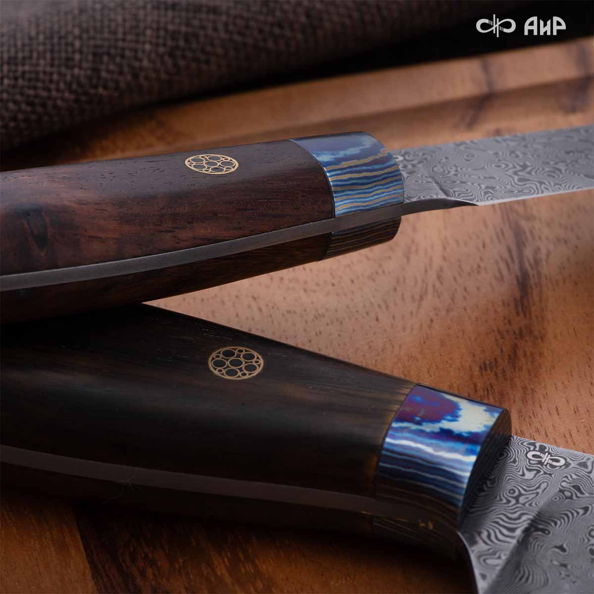 Набор Поварской-5 ЦМ (стабилизированный палисандр, ZlaTi, мозаичные пины, кожаный кейс) дамасская сталь ZDI-1016 - Компания «АиР»