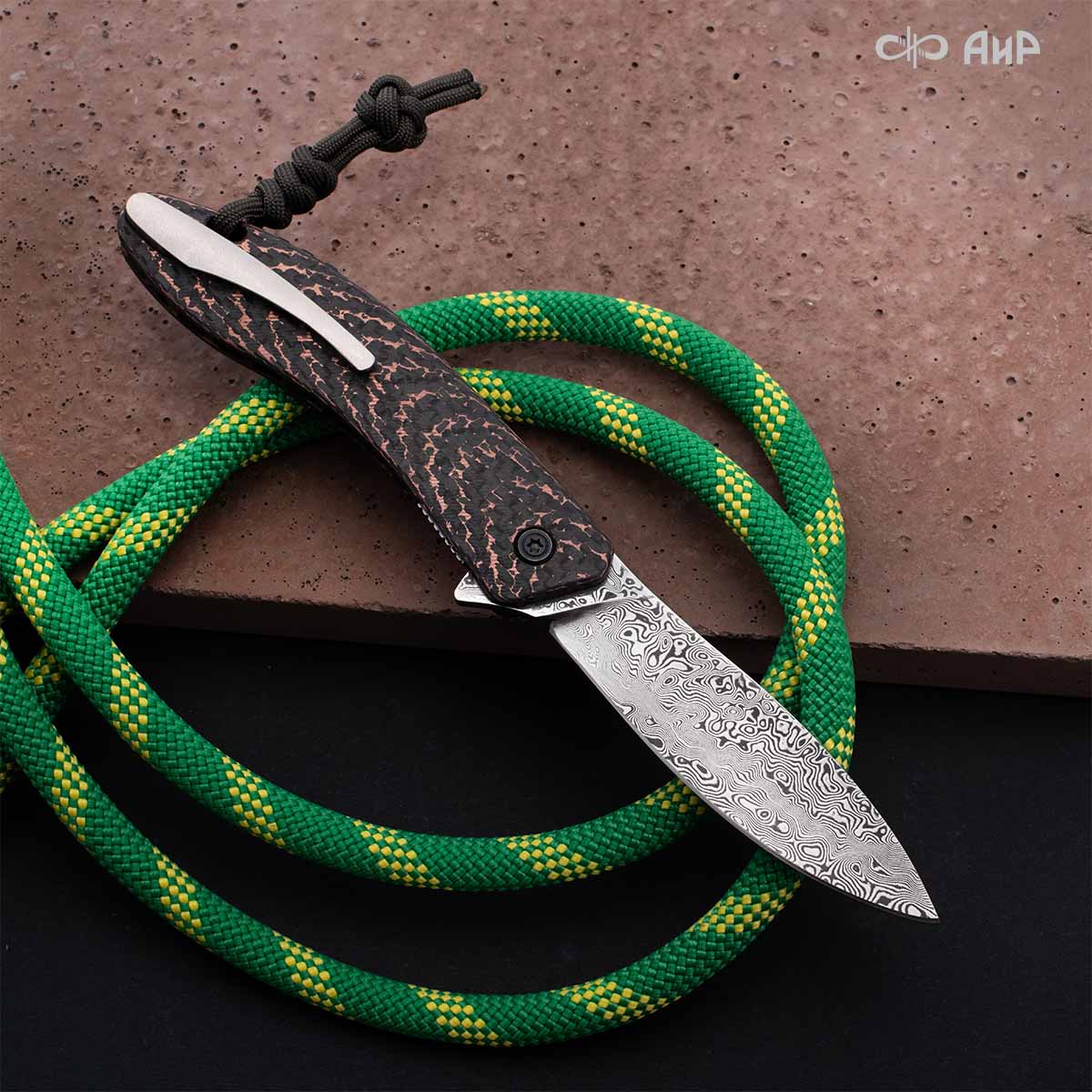 Хантер (фэткарбон змеиная кожа, медь, кастомная заточка) дамасская сталь ZDI-1016 - Компания «АиР»