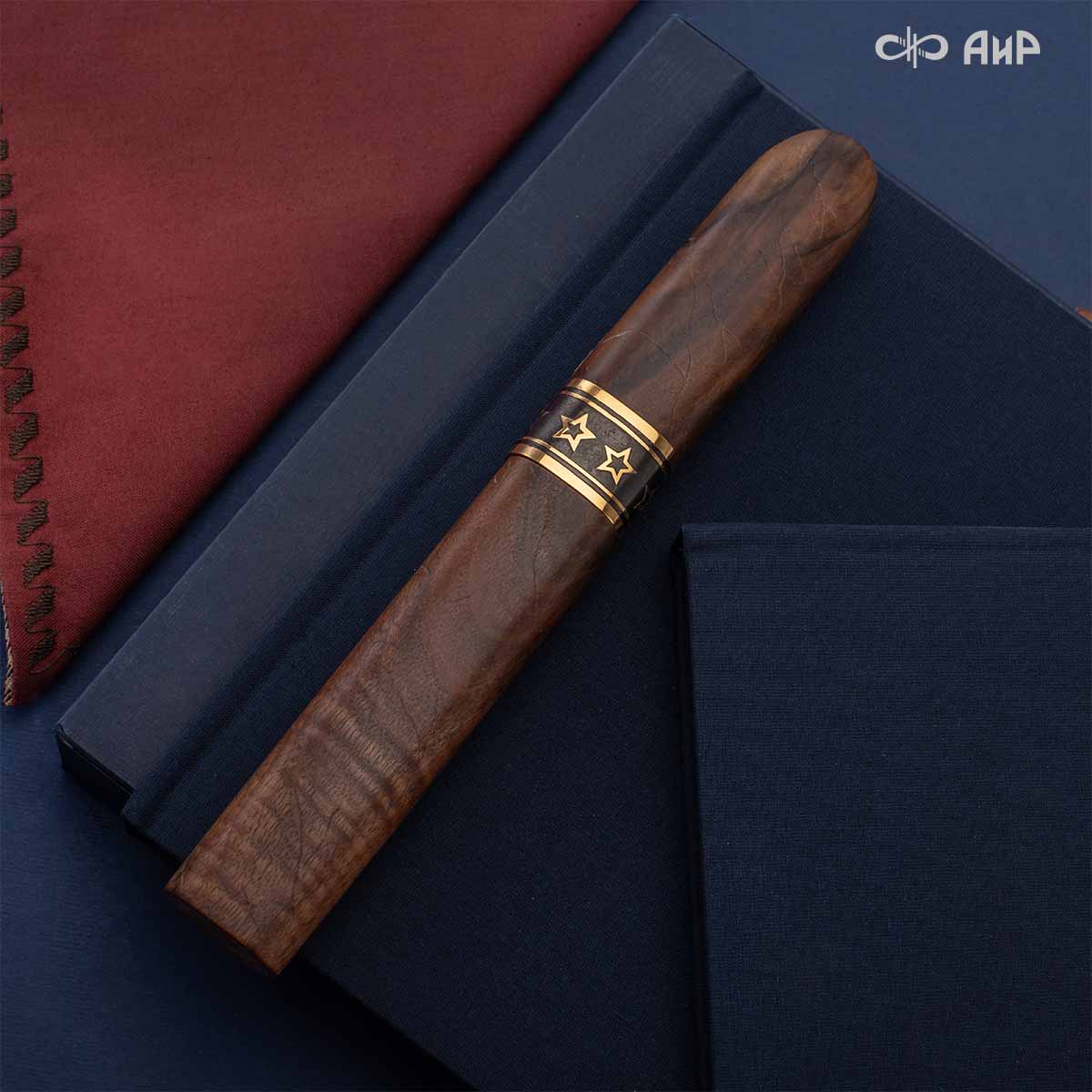  Нож Сигара (ореховый кап, золото, черный никель), дамасская сталь ZDI-1016 - Компания «АиР»